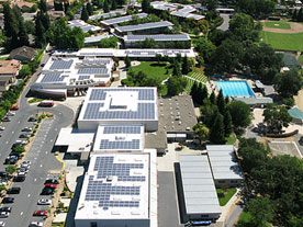 Aerial view of Valley Solar's solar system installation for Jesuit High School