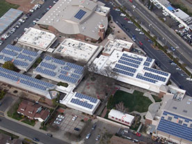 Aerial view of St. Francis High School Solar Installation by Valley Solar, Inc.